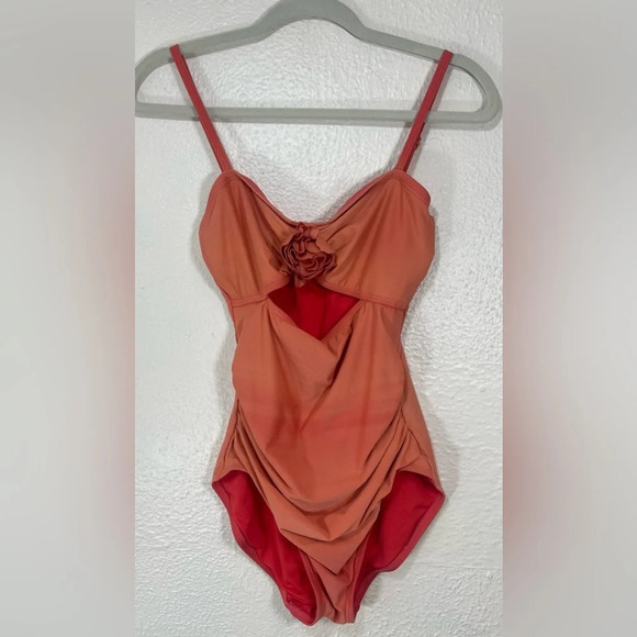 Kate Spade Peach Orange One Piece Swimsuit Floral Women’s Small Summer Spring - Picture 2 of 10